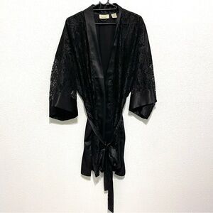 Victoria's Secret VINTAGE GOLD Label Woman Black Floral Lingerie Robe Size OS